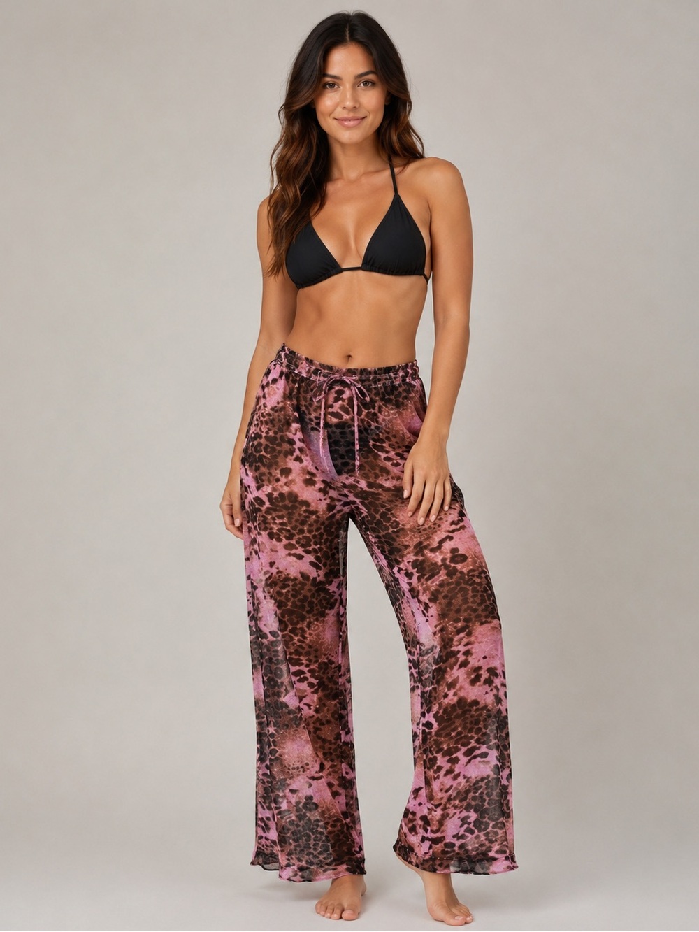 Vintage Y2K VENUS Swimwear Coverup Mesh Animal Print pants Pink Brown Small